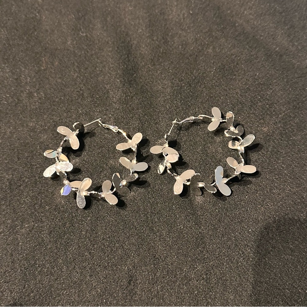 Silver leaf ring earrings